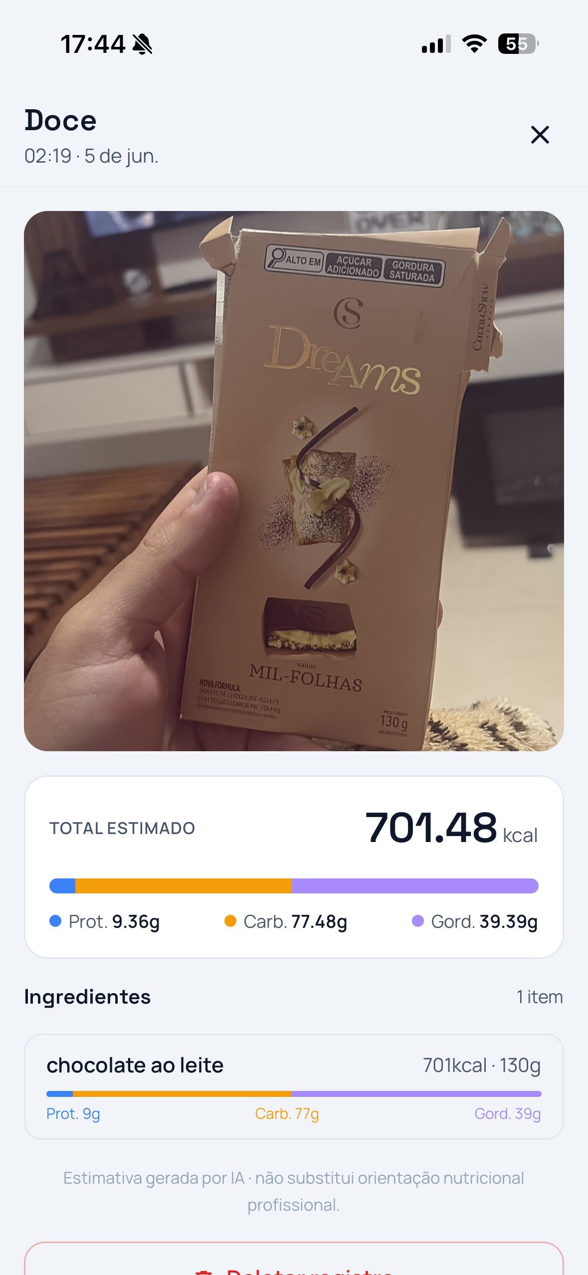 Conte calorias com uma foto